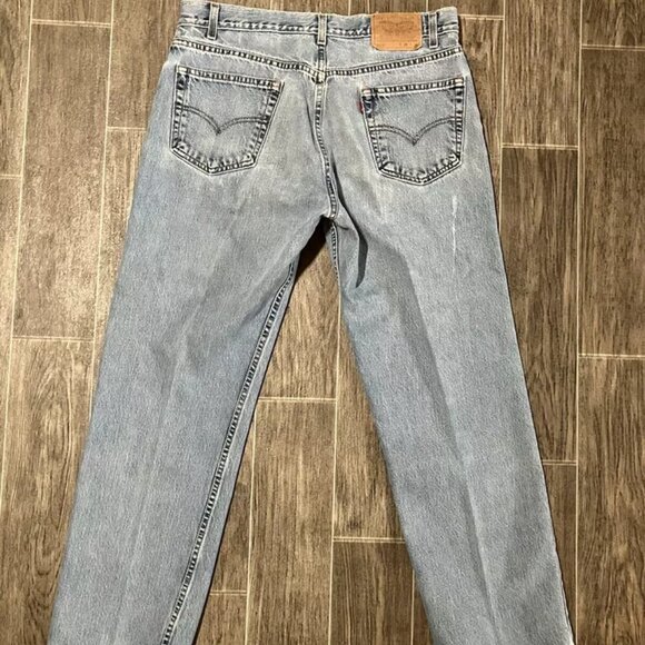 Levi’s 505 Regular Fit Straight Leg Blue Jeans Mens 36x30 Distressed - Picture 5 of 5